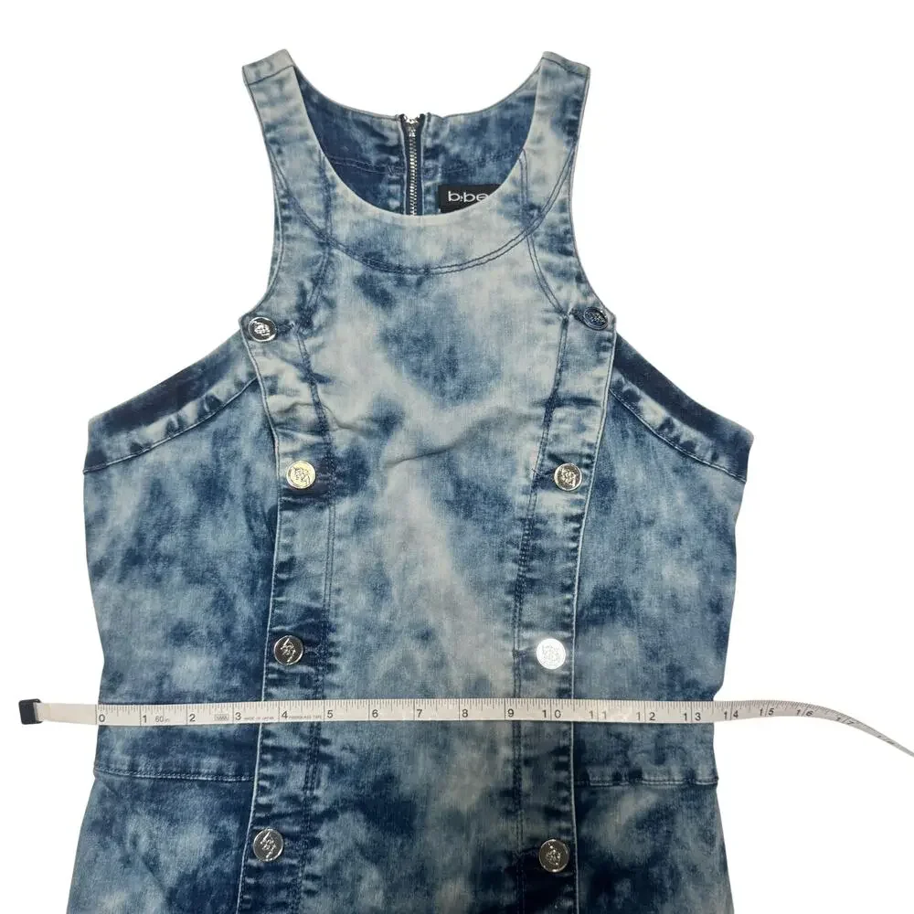 Bebe Denim Bodycon Mini Dress Blue Acid Wash Women’s 8 Y2K 2000s Club McBling - Picture 12 of 16